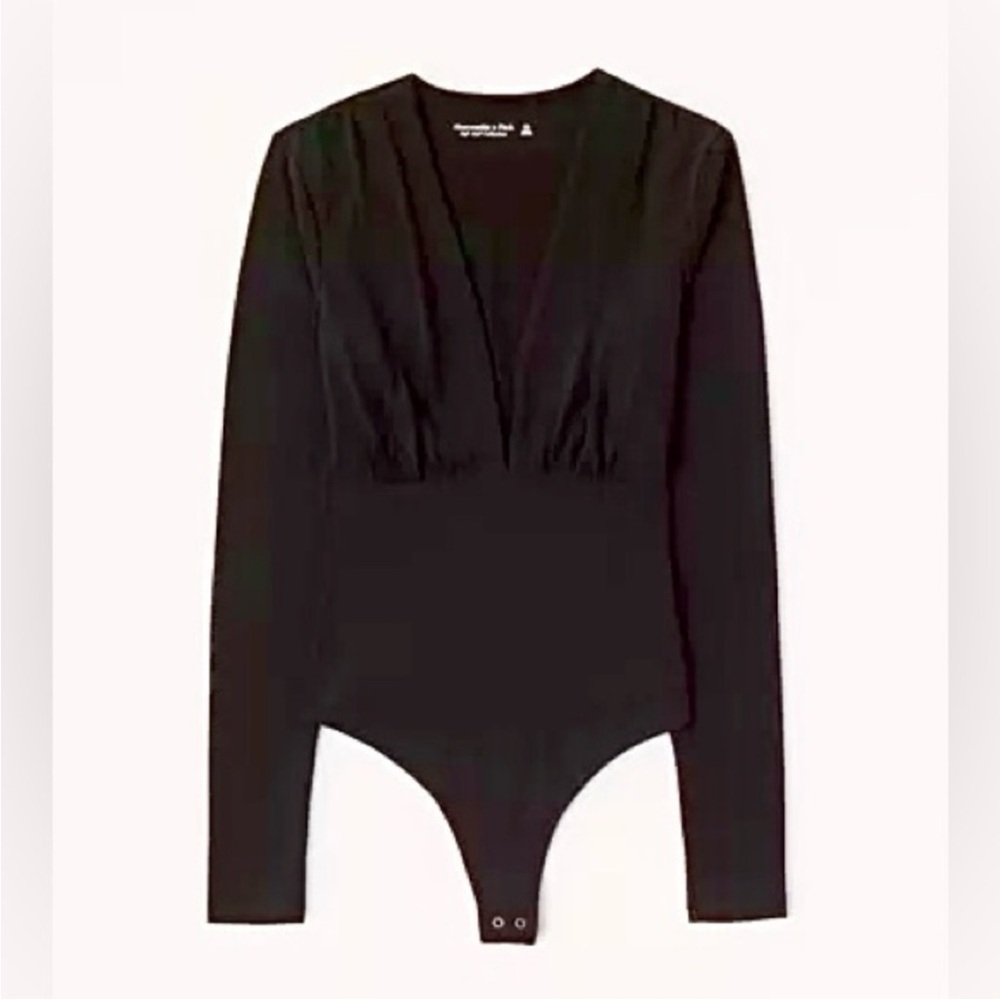 Abercrombie & Fitch Black Long-Sleeve Slinky V-Neck Bodysuit